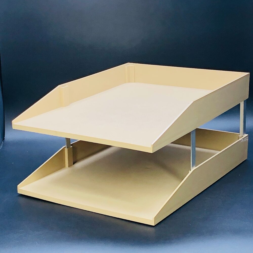 Vintage STARMARK Beige Plastic Stackable Inbox File Tray SET Desktop Organizer